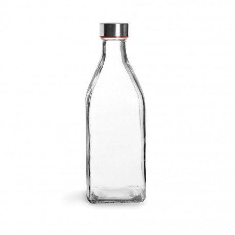 Botella De Vidrio Square De 1 Litro Y Tapa Acero Inox Ibili