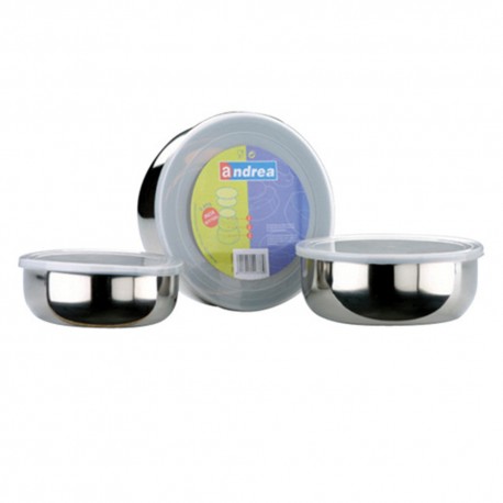 Set de 3 contenedores de Acero Inoxidable con tapa 14, 16 y 18 cm