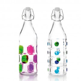 Botella de Vidrio Vintage Con Decorado Vintage 2 Unidades IBILI