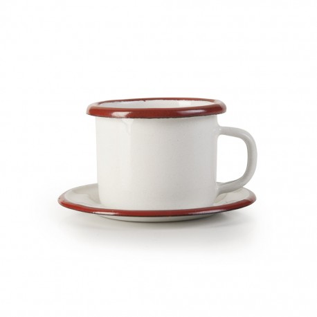 Taza Con Plato De Peltre Blanco Con Rojo  70 Ml Marca Ibili