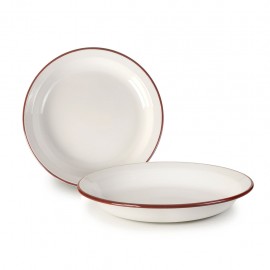 Plato Hondo De Peltre Blanco Con Rojo Marca Ibili