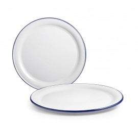 Bandeja Redonda de Peltre Blanco con Azul 35cm IBILI